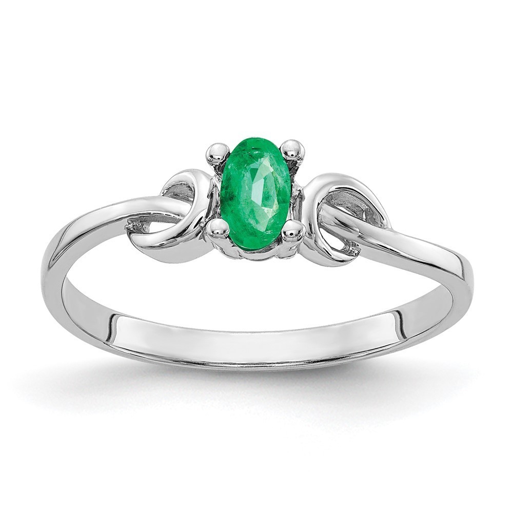 Million Charms 14k White Gold 5x3mm Oval Green Emerald ring, Size 6